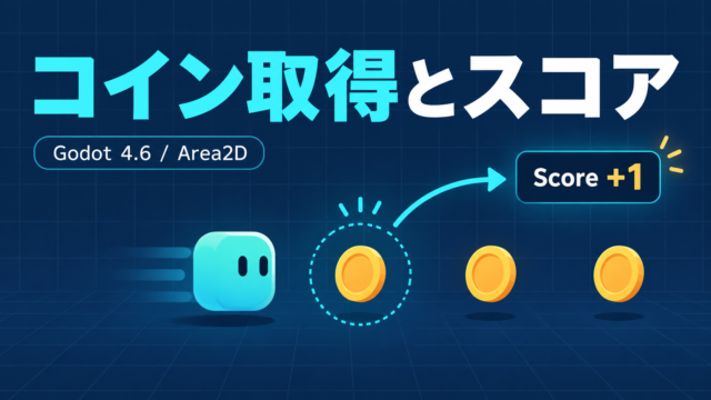 GodotのArea2Dでコインを取得し、スコアを1増やす仕組みを表した記事アイキャッチ