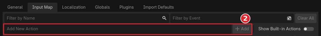 Input MapタブのAdd New Action入力欄とAddボタン
