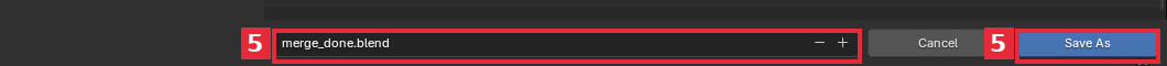 手順5。保存先とmerge_done.blendのファイル名を確認して、Save Asで保存します。